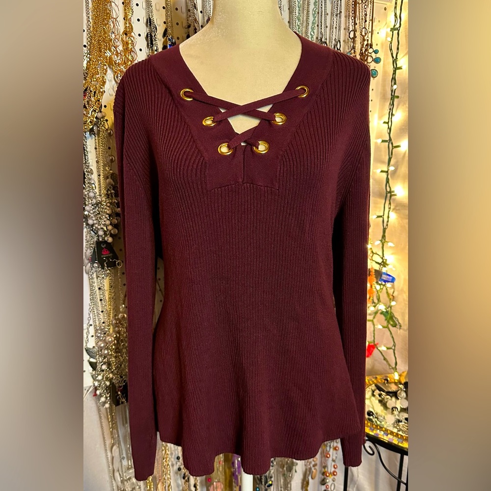 🍁3 for$25🍁Ladies Burgundy Criss-Cross Sweater Sz XXL